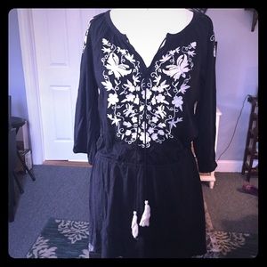Black & Cream Embroidered Sundress/Cover-Up